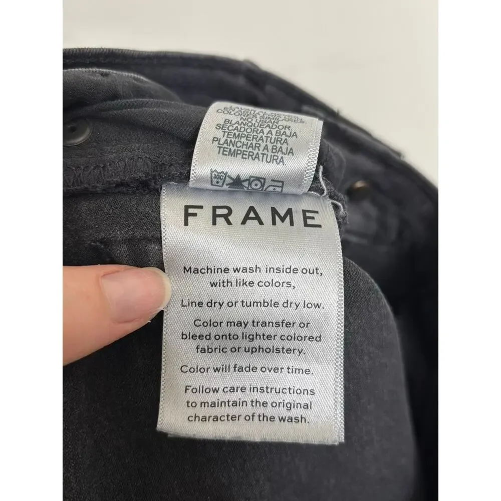 FRAME Jeans Womens 27 Black Le High Skinny Quinby Asymmetrical Frayed Hem